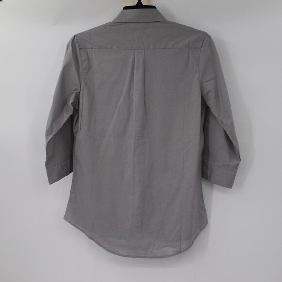 Tesla Shirt Womens XS Button Up 3/4 Sleeve Embroidered Logo Gray solid preppy - Picture 8 of 14